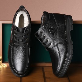 Men's Leather Thermal Winter Shoes Boots Lace-ups, Casual Walking Shoes