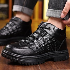Men's Snow Boots, Warm Fleece Cozy Non-slip Lace-up Ankle Boots Plush Comfy Outdoor Hiking Shoes Fur Lined Trekking Shoes, Winter