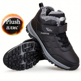 Men's Casual Snow Boots, Anti-skid Windproof High-top Lace-up Boots With Fuzzy Lining For Outdoor Walking Running Hiking, Autumn And Winter