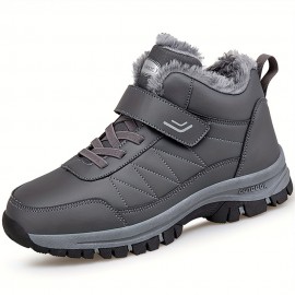 Men's Casual Snow Boots, Anti-skid Windproof High-top Lace-up Boots With Fuzzy Lining For Outdoor Walking Running Hiking, Autumn And Winter