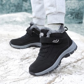 Men's Snow Boots Thermal Winter Shoes Lace-up Boots With Hook And Loop Fastener, Casual Hiking Walking Shoes