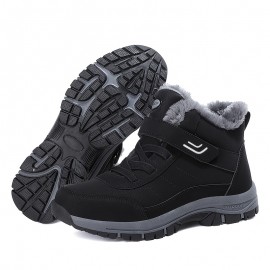 Men's Snow Boots Thermal Winter Shoes Lace-up Boots With Hook And Loop Fastener, Casual Hiking Walking Shoes