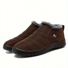 Men's Solid Snow Boots, Warm Fleece Cozy Non-slip Ankle Boots Plush Comfy Outdoor Hiking Shoes Lined Trekking Shoes, Winter
