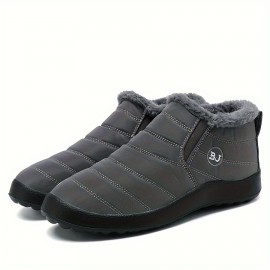 Men's Solid Snow Boots, Warm Fleece Cozy Non-slip Ankle Boots Plush Comfy Outdoor Hiking Shoes Lined Trekking Shoes, Winter