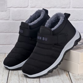 Men's Casual Snow Boots, Anti-skid Windproof Hook-and-loop Fastener Ankle Boots With Lined Fuzz For Outdoor, Autumn And Winter