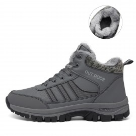 Men's Snow Boots, Winter Thermal Shoes, Windproof Hiking Trekking Boots With Fuzzy Lining