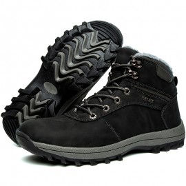 Men's Insulated Snow Boots, Winter Thermal Shoes, Windproof Outdoor Hiking Trekking Boots With Fuzzy Lining
