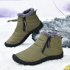 Men's Snow Boots With Side Zipper, Warm Fleece Cozy Non-slip Ankle Boots Plush Comfy Outdoor Hiking Shoes Lined Trekking Shoes, Winter