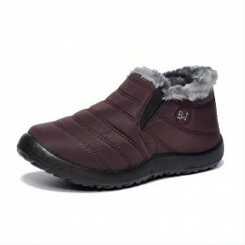 Men's Waterproof Snow Boots, Warm Fleece Cozy Non-slip Ankle Boots Plush Comfy Outdoor Hiking Shoes Fur Lined Trekking Shoes, Winter