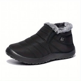 Men's Waterproof Snow Boots, Warm Fleece Cozy Non-slip Ankle Boots Plush Comfy Outdoor Hiking Shoes Fur Lined Trekking Shoes, Winter