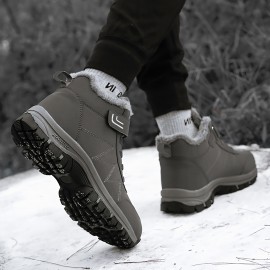 Men's Casual Snow Boots, Anti-skid Windproof Lace-up Ankle Boots With Fuzzy Lining For Outdoor Walking Running Hiking, Autumn And Winter