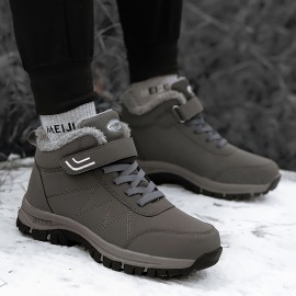 Men's Casual Snow Boots, Anti-skid Windproof Lace-up Ankle Boots With Fuzzy Lining For Outdoor Walking Running Hiking, Autumn And Winter