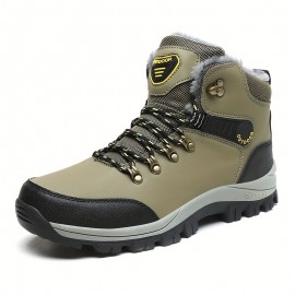 Men's Outdoor Snow Boots, Winter Thermal Shoes, Windproof Hiking Boots With Fuzzy Lining