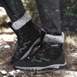 Men's Snow Boots, Winter Thermal Lace-up Shoes, Windproof Hiking Boots With Fuzzy Lining