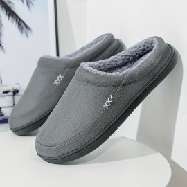 Plus Size Men's Warm Cozy Slides, Comfortable Fuzzy Soft Slippers, Plush Comfy Non-slip Home Shoes For Indoor Outdoor Bedroom, Winter