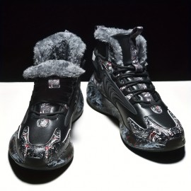 Men's New Snow Boots, Warm Fleece Cozy Non-slip Ankle Boots Plush Comfy Outdoor Shoes Walking Sneakers, Winter