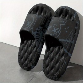 Men's Graphic Slides, Casual Non Slip Slippers, Open Toe EVA Shoes For Indoor Outdoor Beach Shower, Spring And Summer, With Plus Sizes Available