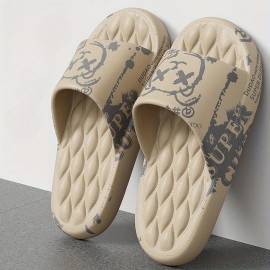 Men's Graphic Slides, Casual Non Slip Slippers, Open Toe EVA Shoes For Indoor Outdoor Beach Shower, Spring And Summer, With Plus Sizes Available