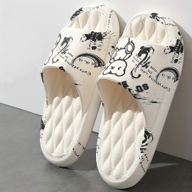 Men's Graphic Slides, Casual Non Slip Slippers, Open Toe EVA Shoes For Indoor Outdoor Beach Shower, Spring And Summer, With Plus Sizes Available