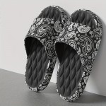 Men's Trendy Flower Print Slip On Platform Slides, Unisex Casual Open Toe Anti-skid Slippers For Indoor Outdoor Bathroom