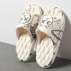 Men's Trendy Flower Print Slip On Platform Slides, Unisex Casual Open Toe Anti-skid Slippers For Indoor Outdoor Bathroom