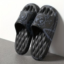 Men's Trendy Flower Print Slip On Platform Slides, Unisex Casual Open Toe Anti-skid Slippers For Indoor Outdoor Bathroom
