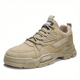Men's Trendy Solid Ankle Boots, Comfy Non Slip Lace Up Durable Shoes For Men's Outdoor Activities