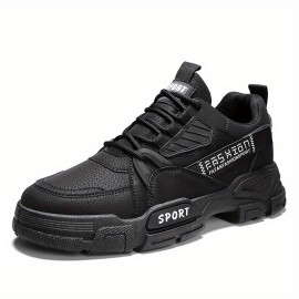 Men's Trendy Solid Ankle Boots, Comfy Non Slip Lace Up Durable Shoes For Men's Outdoor Activities