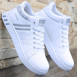 PLUS SIZE Men's Trendy Solid Simple Design Skate Shoes, Comfy Non Slip Lace Up Casual Sneakers For Men's Outdoor Activities