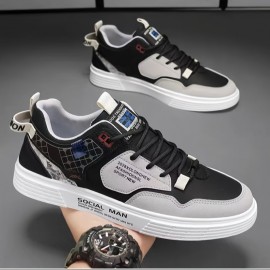 Men's Trendy Lace Up Skate Shoes, Comfy Non Slip Casual Sneakers For Men's Outdoor Activities