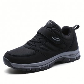 Men's Knit Breathable Casual Shoes With Hook And Loop Fastener, Comfy Soft Sole Sneakers For Outdoor Jogging, Spring And Summer