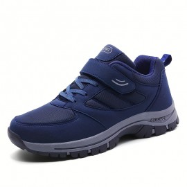 Men's Knit Breathable Casual Shoes With Hook And Loop Fastener, Comfy Soft Sole Sneakers For Outdoor Jogging, Spring And Summer