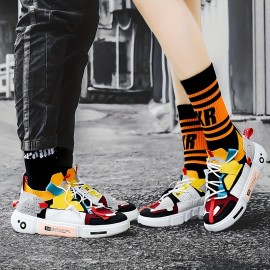 Men's Color Block Trendy Running Shoes, Outdoor Shock Absorption Athletic Shoes, Men's Sneakers, Spring And Summer