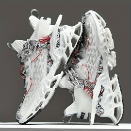 Men's Trendy Color Block Chinese Landscape Lace Up Blade Sneakers With Assorted Colors, Casual Outdoor Walking Shoes