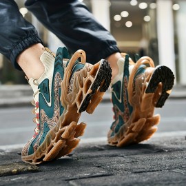 Men's Trendy Color Block Chinese Landscape Lace Up Blade Sneakers With Assorted Colors, Casual Outdoor Walking Shoes