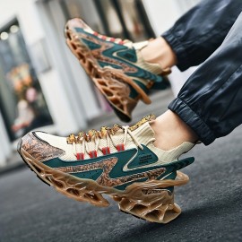 Men's Trendy Color Block Chinese Landscape Lace Up Blade Sneakers With Assorted Colors, Casual Outdoor Walking Shoes