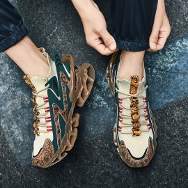 Men's Trendy Color Block Chinese Landscape Lace Up Blade Sneakers With Assorted Colors, Casual Outdoor Walking Shoes