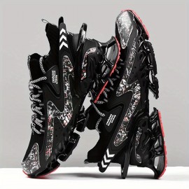 Men's Trendy Color Block Chinese Landscape Lace Up Blade Sneakers With Assorted Colors, Casual Outdoor Walking Shoes