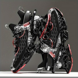 Men's Trendy Color Block Chinese Landscape Lace Up Blade Sneakers With Assorted Colors, Casual Outdoor Walking Shoes
