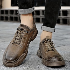 Men's Casual Faux Leather Shoes, Breathable Anti-skid Low-top Lace-up Shoes For Outdoor, Spring And Autumn