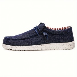 Men's Casual Canvas Loafers, Breathable Lightweight Anti-skid Slip On Shoes With Shoelaces Decor For Outdoor Walking Driving, Spring Summer And Autumn