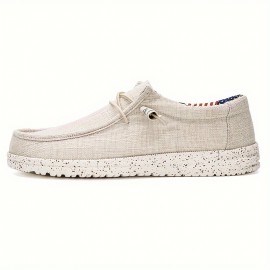Men's Casual Canvas Loafers, Breathable Lightweight Anti-skid Slip On Shoes With Shoelaces Decor For Outdoor Walking Driving, Spring Summer And Autumn