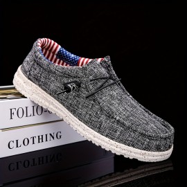 Men's Casual Canvas Loafers, Breathable Lightweight Anti-skid Slip On Shoes With Shoelaces Decor For Outdoor Walking Driving, Spring Summer And Autumn