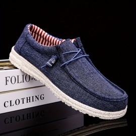 Men's Casual Canvas Loafers, Breathable Lightweight Anti-skid Slip On Shoes With Shoelaces Decor For Outdoor Walking Driving, Spring Summer And Autumn