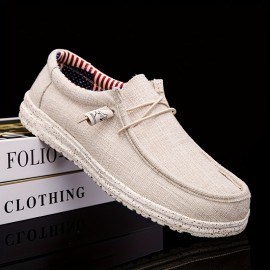 Men's Casual Canvas Loafers, Breathable Lightweight Anti-skid Slip On Shoes With Shoelaces Decor For Outdoor Walking Driving, Spring Summer And Autumn