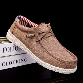 Men's Casual Canvas Loafers, Breathable Lightweight Anti-skid Slip On Shoes With Shoelaces Decor For Outdoor Walking Driving, Spring Summer And Autumn
