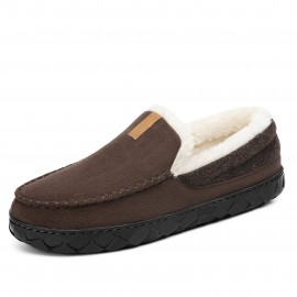 Men's Solid Color Fuzz Lines Loafers, Breathable Lightweight Anti-skid Slip On Casual Shoes With Suede Uppers For Indoor Walking, Autumn And Winter