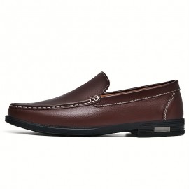 Men's Trendy Leather Moccasins, Odor-resistant Lightweight Non-slip Slip On Shoes For Business Formal Occasions